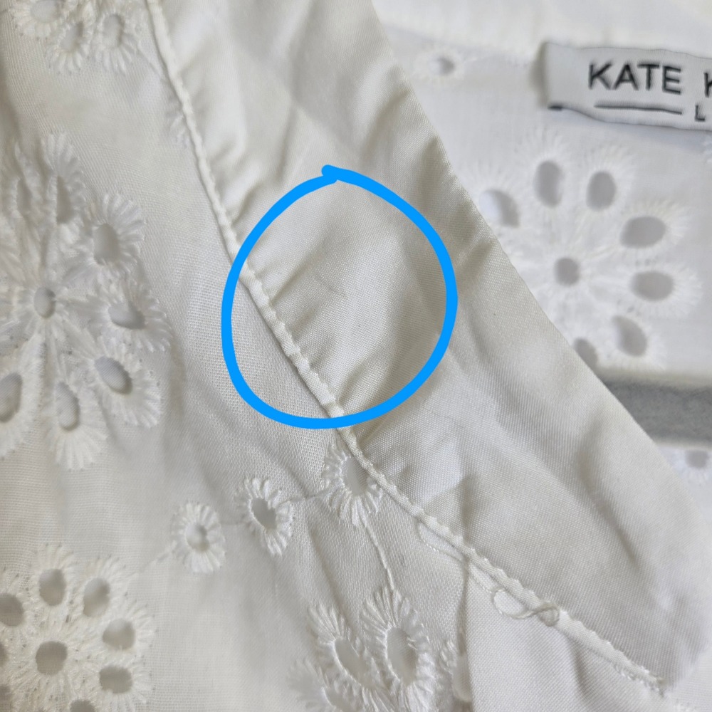 Kate Krasin Short Sleeve V-neck Eyelet Blouse, Cottage Spring Summer White Large - Picture 5 of 12